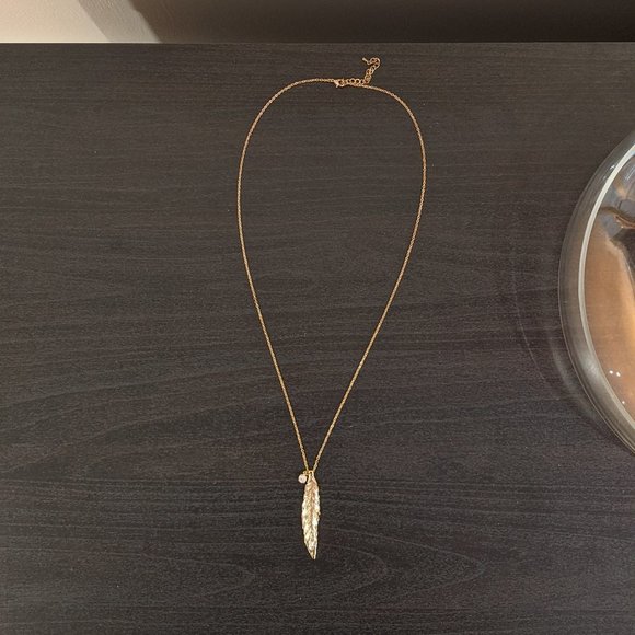 Gold Feather Necklace with Crystal Gem - Picture 2 of 3